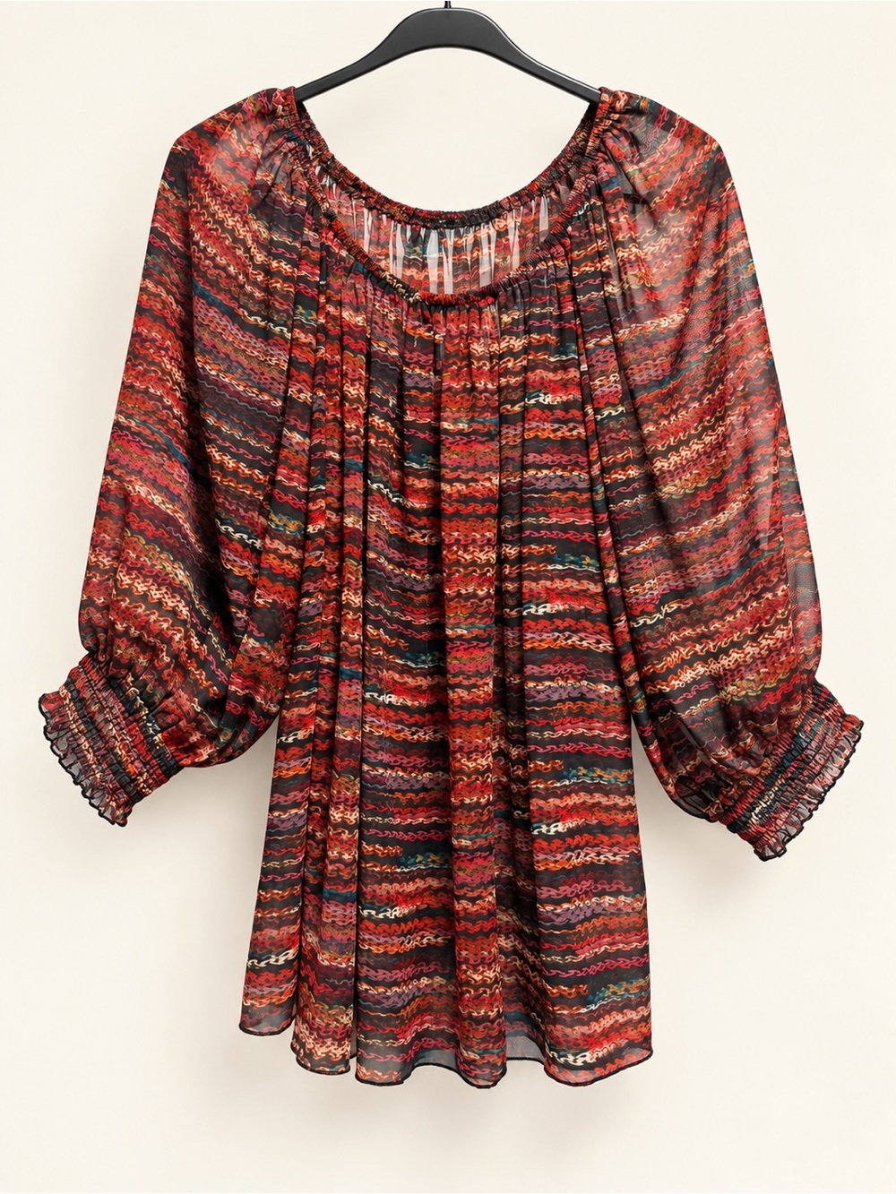 Boho Vie Ta Vie Maria French Made Sheer Abstract Print Boho Blouse Size Medium